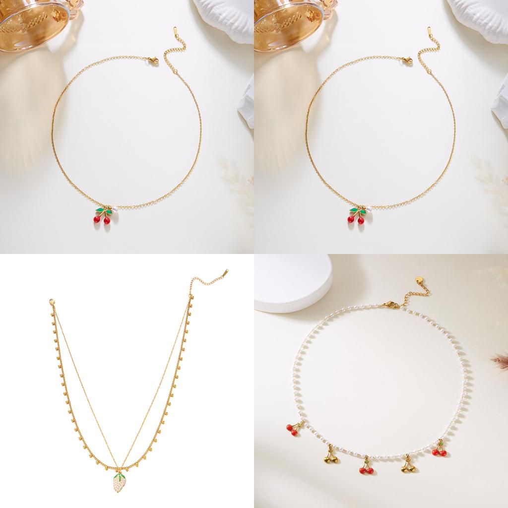 Urlaubsstil Edelstahl Frucht-Halskettenset mit Perlen- und Kristallelementen für Damen und Herren