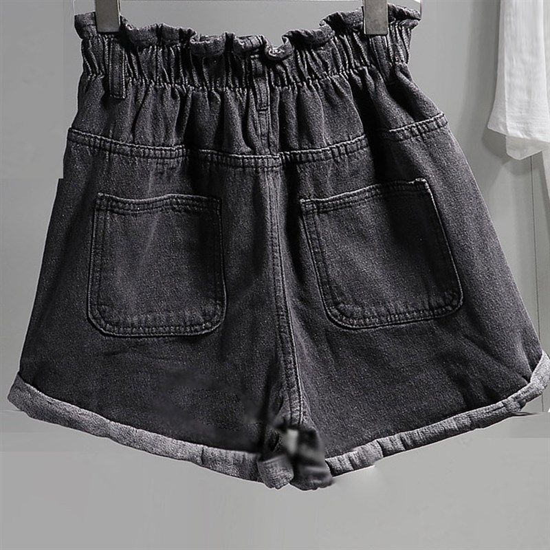 

2022 New Elastic Waist Wide A- line Wide-leg Shorts Stretch black 4XL