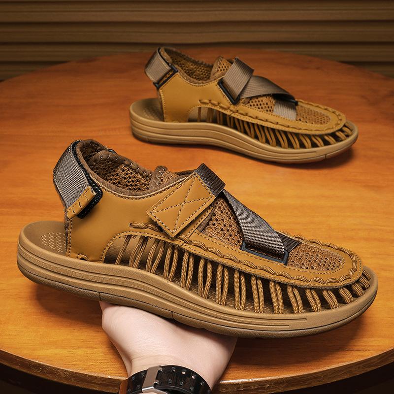 Fashion Sandals for Men Fashion Handmade Woven Sandals Summer Breathable Mesh Sandals Mens Casual Sports Sandal Non-Slip Beach Sandalias