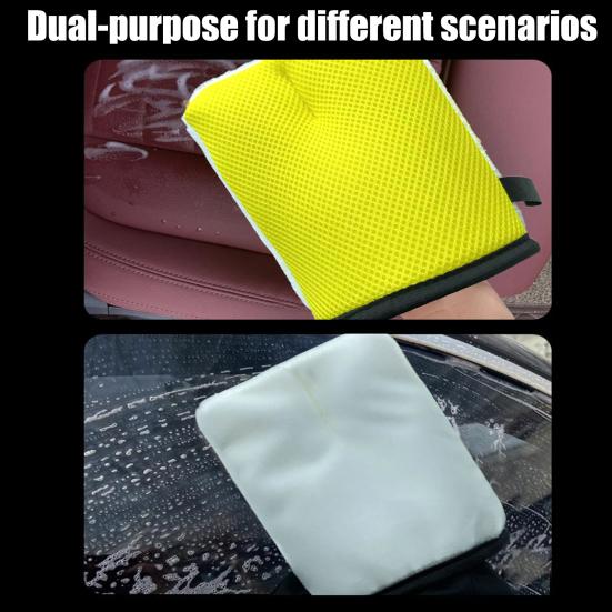 1Pc Car Interior Cleaning Glove 2-in-1 Leather And Glass Scrubber Mitt for Auto Seats Non-Scratch Dual-Sided Wash Mitt for Upholstery And Windows