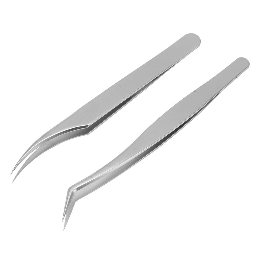 2pcs Eyelash Extension Tweezers Set Firmly Clamp Curved Tip Stainless Steel False Eyelashes Applicator Tool