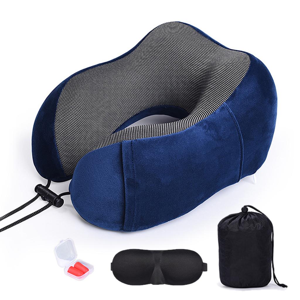 U-Shaped Pillow With Eyemask Earplugs Storage Bag,Travel Memory Foam Neck Pillow,Adjustables Neck Guard Pillow For Home/Travel