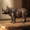 Resin Rhinoceros Figurine Distressed Animal Statue Vintage-Inspired for Office