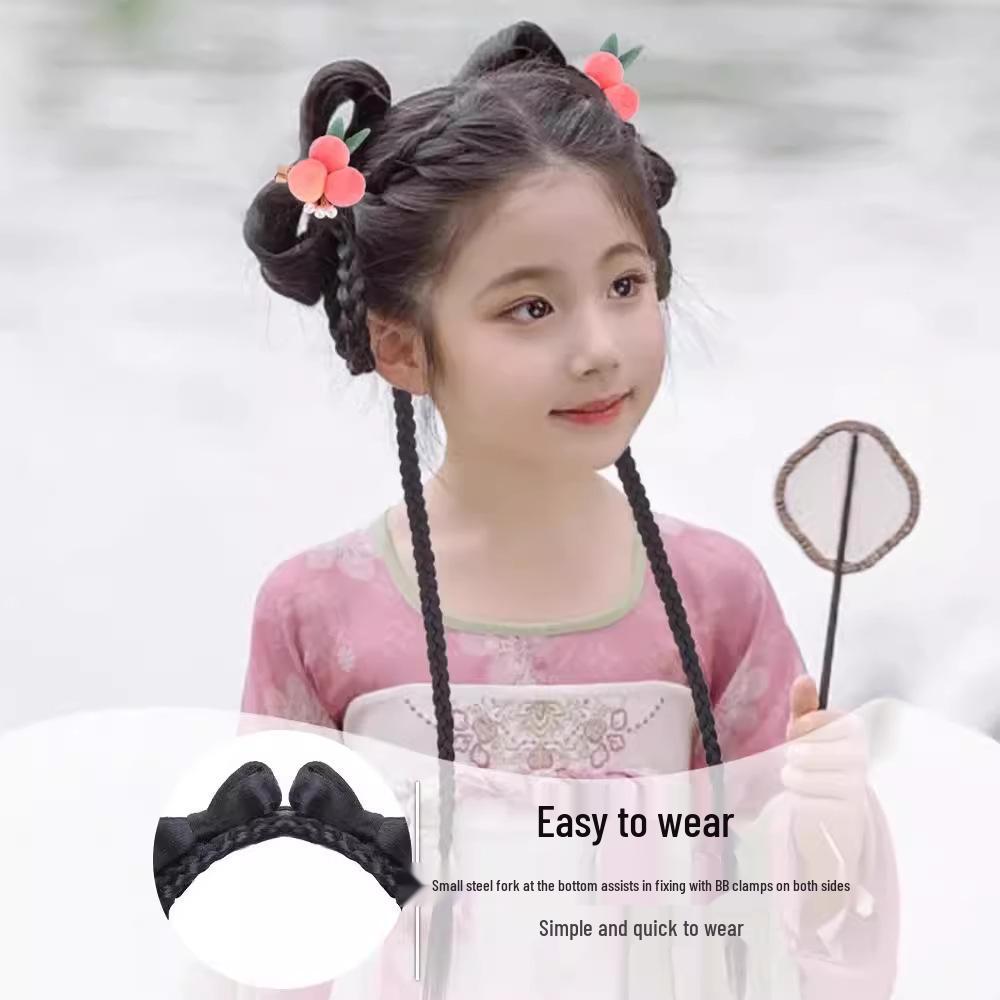 Kinder-Hanfu-Perücke und Dutt-Haarreif Haarschmuck