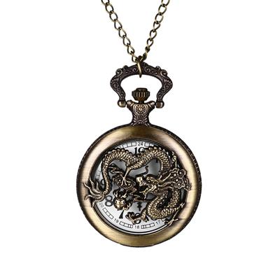 Pocket Watch Dragon Analog Display Openwork Engraving with Lid Waterproof Quartz Watch Retro Antique Pendant Watch Pocket Watch with Chain Fashion