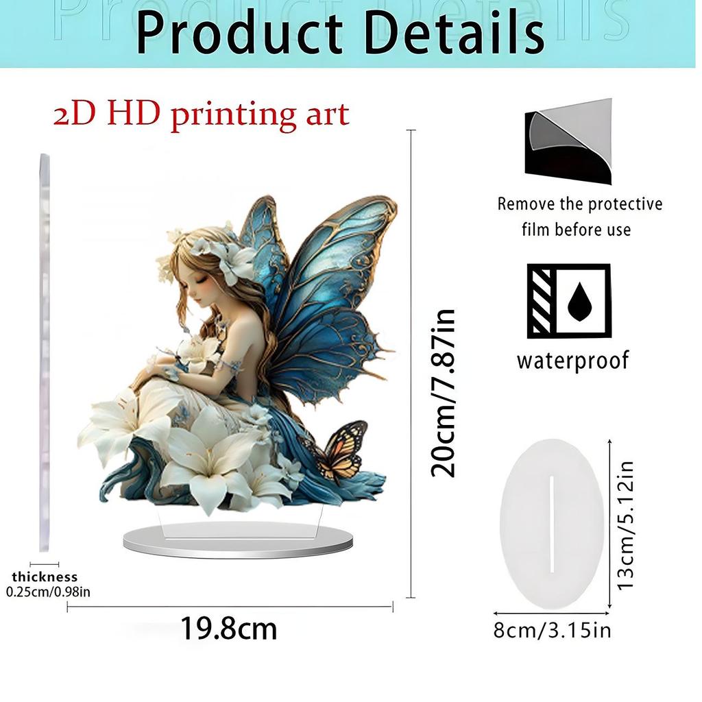 Purple Dragon & Butterfly Girl Acrylic Ornament - Home & Office Decoration