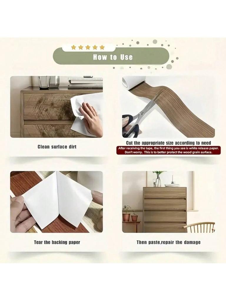 1PC 8CMx5M  Wood Grain Repair Adhensive Duct Tape Floor Furniture Renovation Skirting Line Sticker Home Decoration