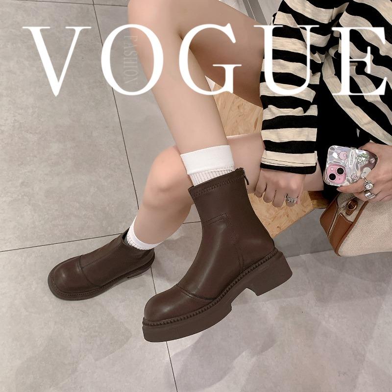 8 Great height increase comfortable autumn and winter new small inner height increase leather short boots women's thick-soled elastic thin boots