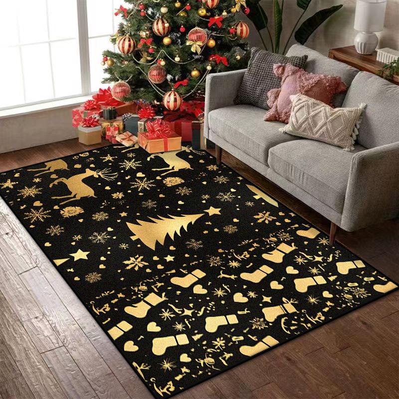 Black Gold Christmas Carpets for Living Room Children Bedroom Rug Soft Fluffy Bedside Rugs Short Plush Large Area Mats Office
