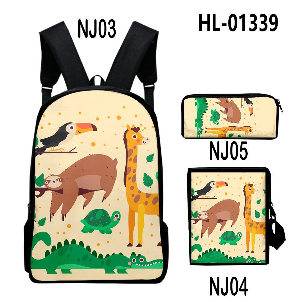 Classic Novelty Funny animals 3D Print 3pcs/Set pupil School Bags Laptop Daypack Backpack Inclined shoulder bag Pencil Case