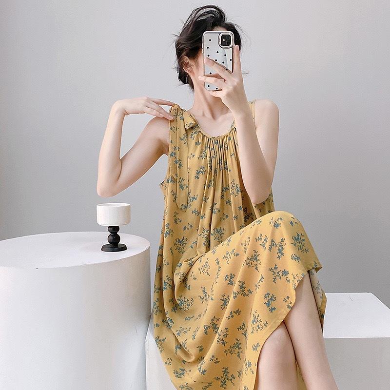 Cotton and silk nightgown women's summer 1011 new high-end vacation style long dress, sleeveless pajamas and loungewear in spring and autumn