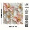 1pc Luxury Blooms Bath Curtain - Elegant Digital Art of Stylized Pink & White Flowers with Golden Accents, Marble Background, Or
