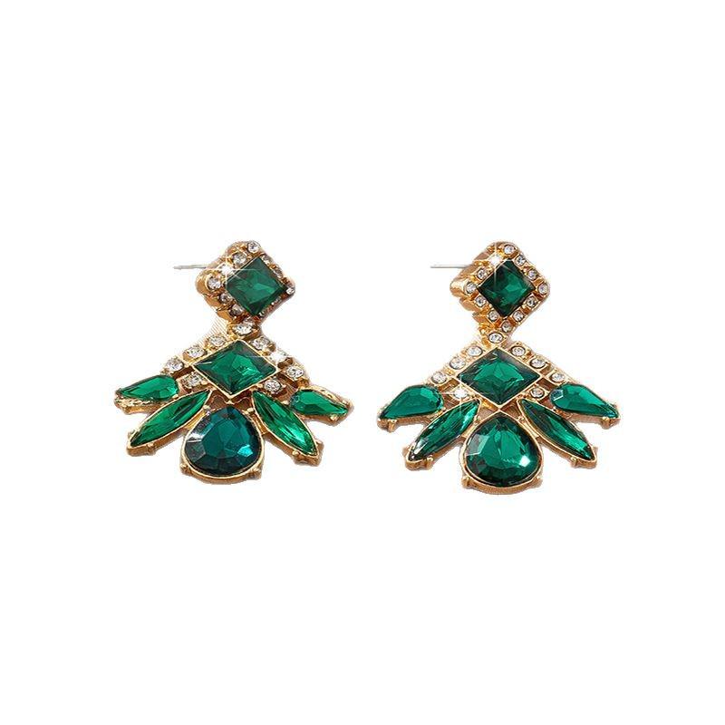 Stylish Geometric Green Rhinestone Dangle Earrings