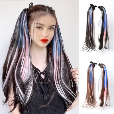 Long Straight Hair Wrapped In Ponytail Hair Extension Heat-resistant Synthetic Double Ponytail High Gloss Wig