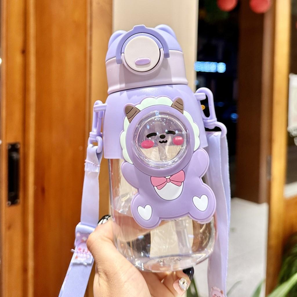 Plastic Kids Water Bottle With Straw And Cartoon Design For School And Travel