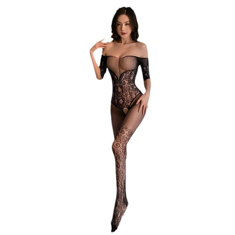 Sex underwear women's sexy temptation free hollow jacquard fishing net mesh one-piece socks pajamas