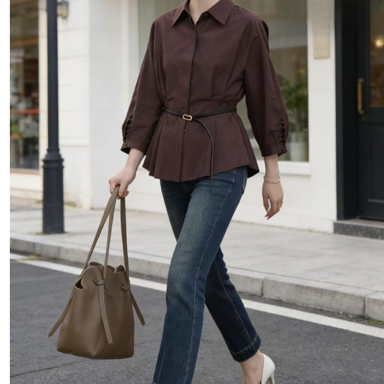 

Spring 2023 Elegant Slimming Versatile Solid Color Shirt L (108-118 lbs) темно-фиолетового