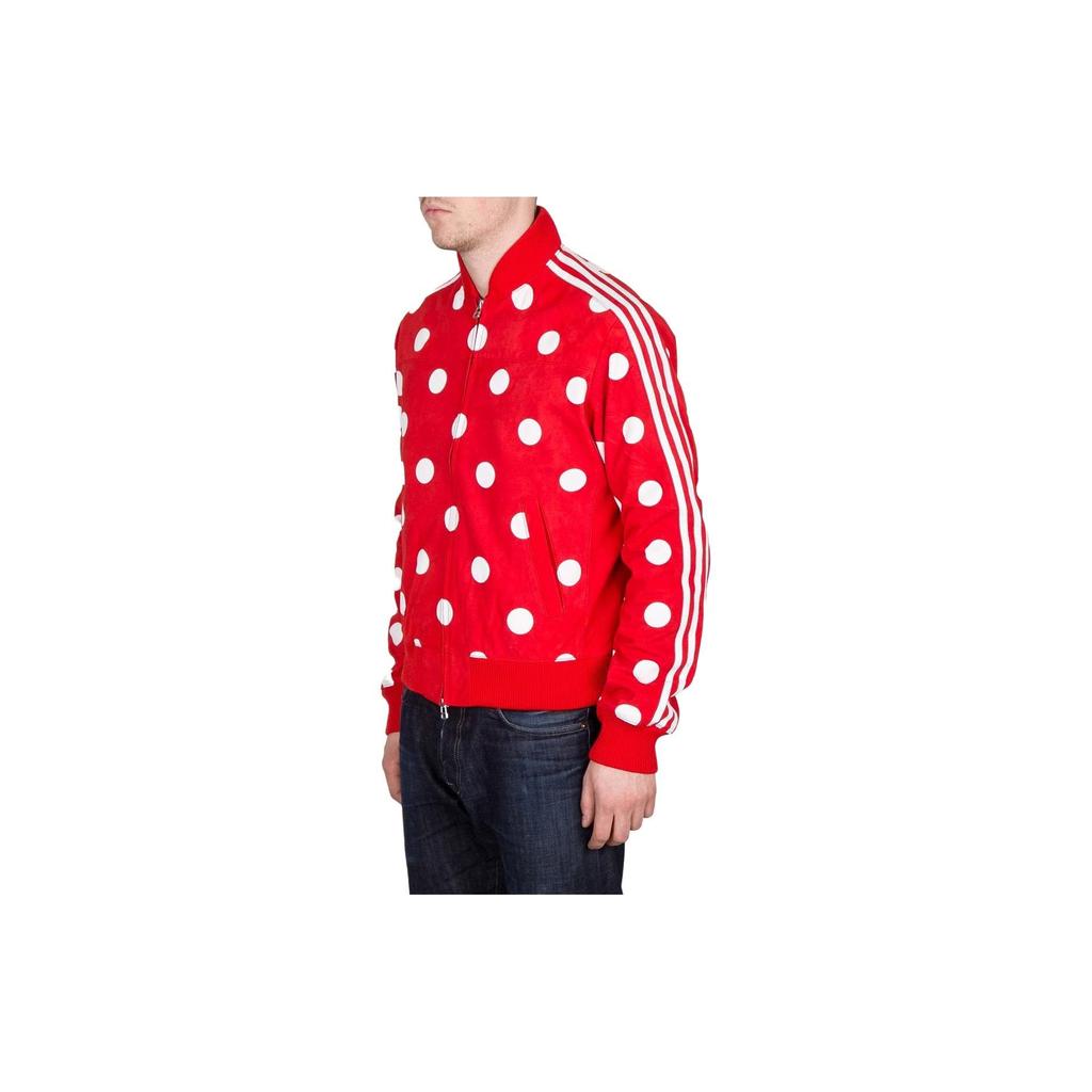 Adidas Leather Track Jacket With Polka Dot Zip And Stand Collar Men Outerwear Red Ab1618