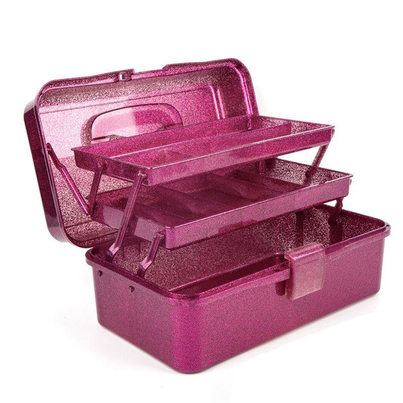 Fresh Glitter Pink & Craft Tool Storage Box,3-Layer Stackable Carry Tackle Box Sewing Box Organizer For Art