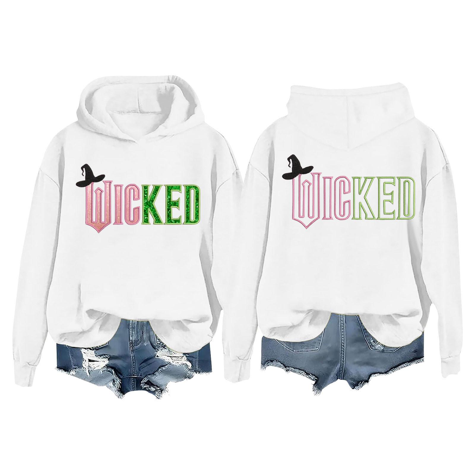 

Женская модная повседневная кофта с длинными рукавами и принтом ведьмы с капюшоном L белый