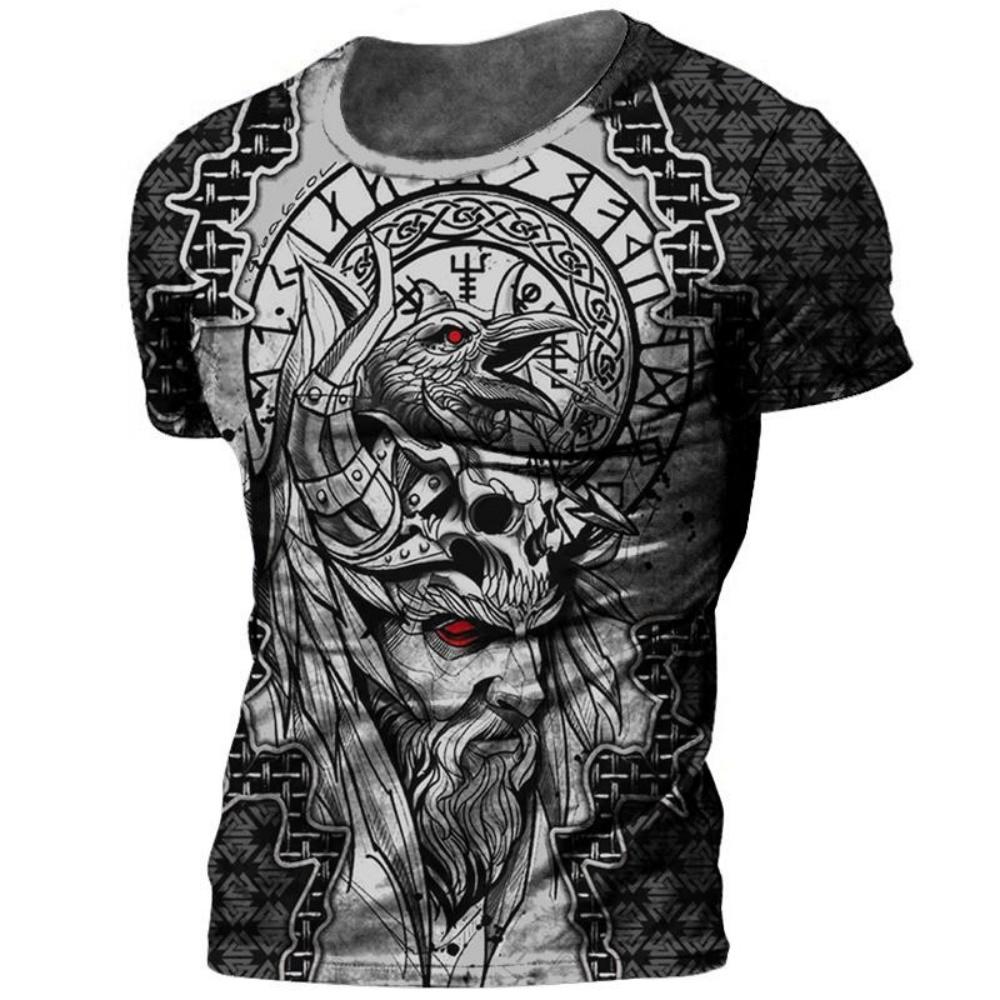 Retro Viking Tattoo 3D Printed Men's T-shirt Summer Viking Odin Round Neck Loose Short Sleeve Casual Top T-shirt Oversized T-shirt
