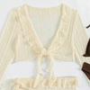 2025 Sexy Four-piece Women Swimsuit Long-sleeve Cover-up Swimwear Summer Solid Bikini Set Brazilian Beachwear Party Bathing Suit
