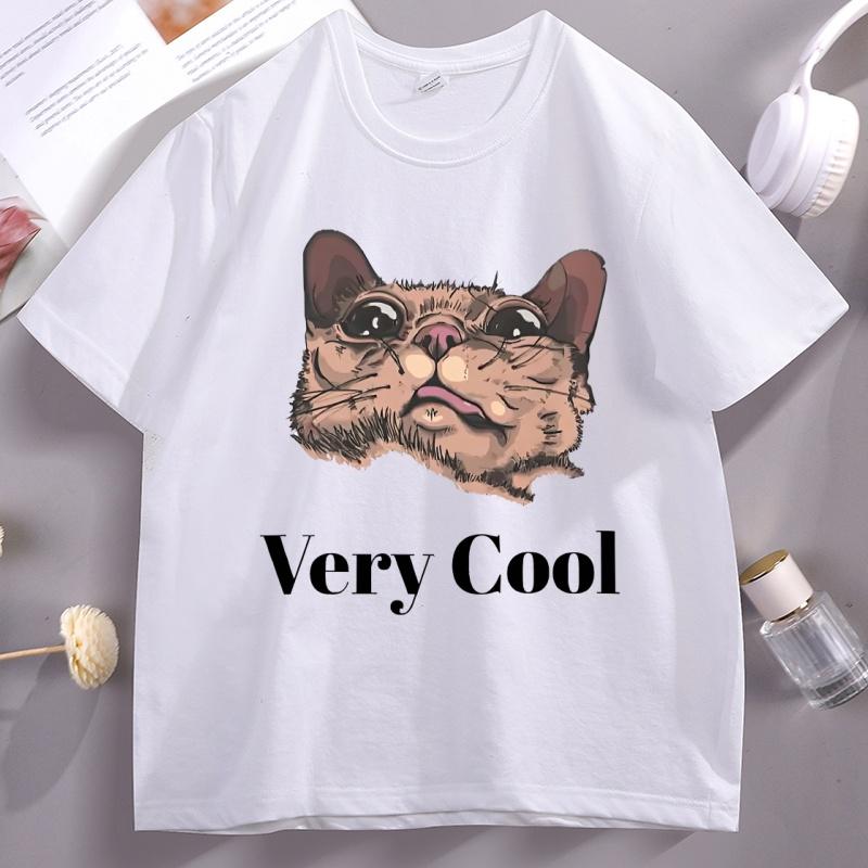 Gumbus Very Cool TShirt for Unisex Women Elastic Casual Short Sleeve Tshirt Cotton Printed Cute Cat T Shirt Oversized Streetwear