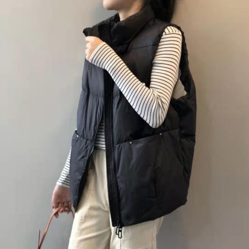 Women's Winter Down-Cotton Vest Preppy Style European Imported Gilet Waistcoat Sleeveless Outer Jacket