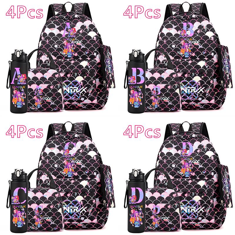 4Pcs/set Anime Printed Backpack Large Capacity Bookbag HandBag Case Bag with 750ml Water Bottler Boy Girl SchoolBag Mochila
