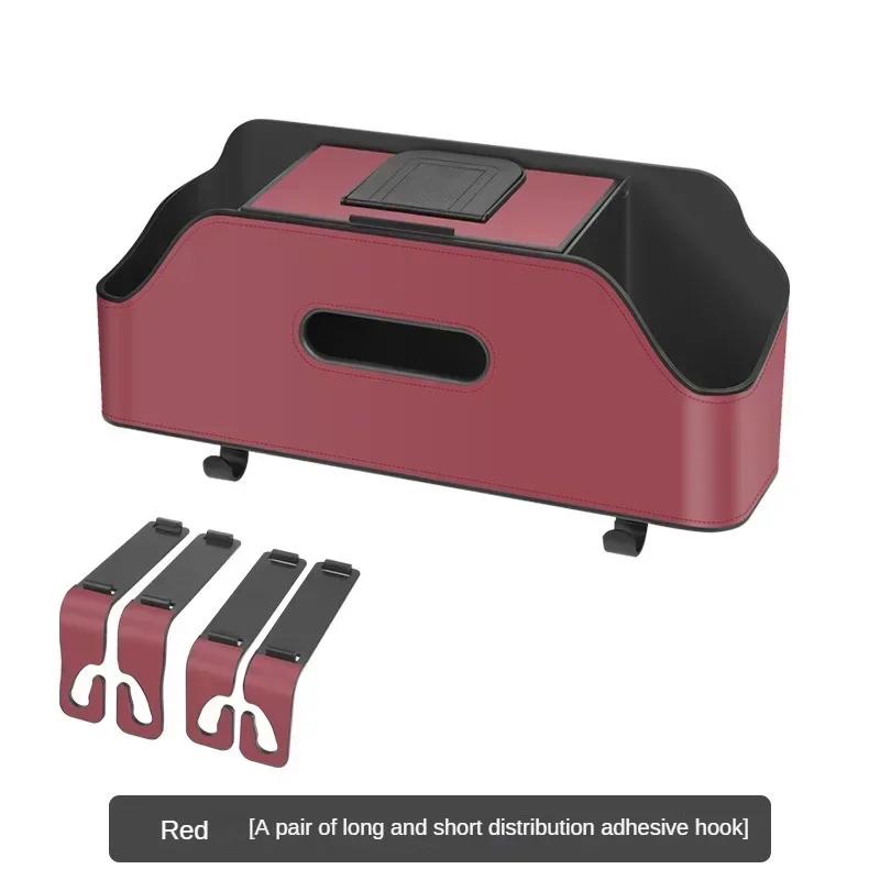 Car Seat Back Organizer Rear Seat Car Storage Box Car Back Seat Organizer with 2 Drink Cup Holder Tissue Box Hooks for Kids
