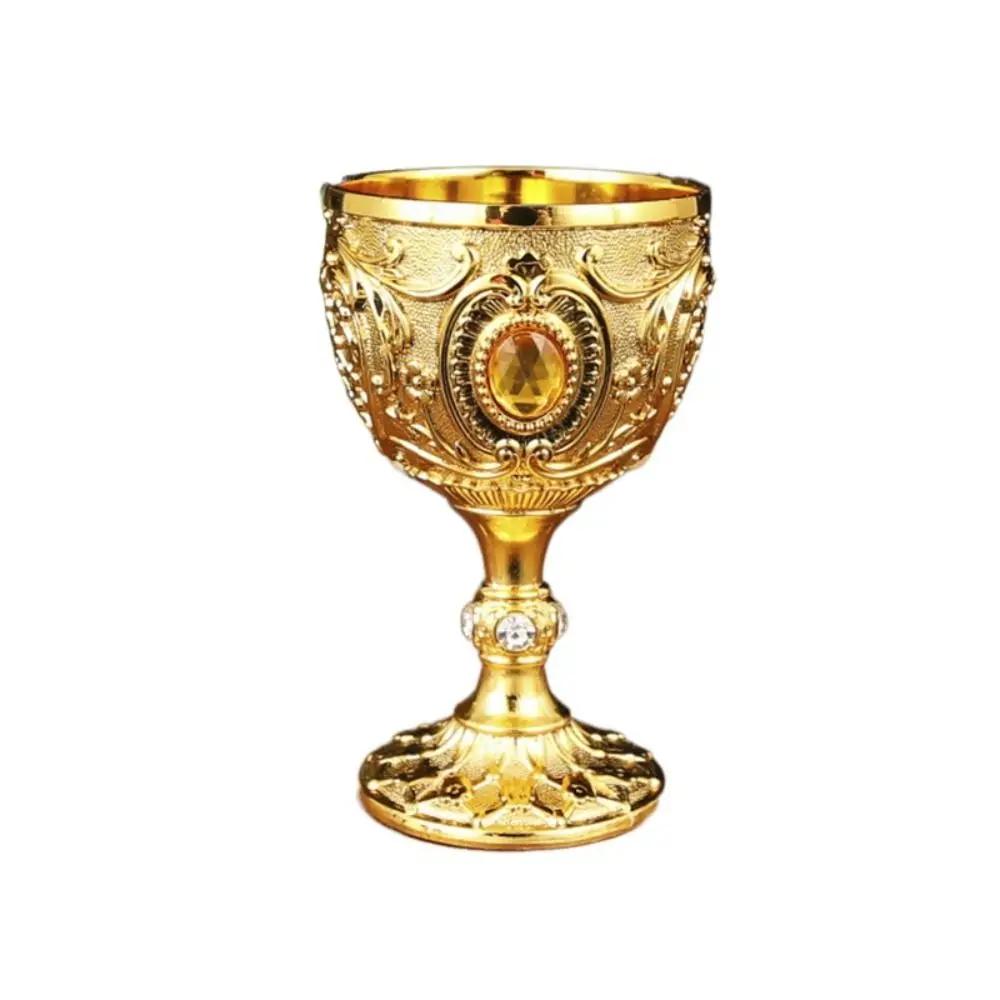 European Style Drink Cup Embossed Vintage Metal Wine Cup Diamond-encrusted Goblet Anti-break Chalice Party