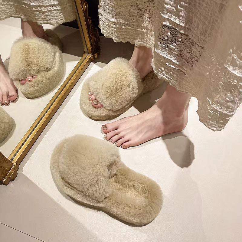 Mao Mao slippers women's new high-end outdoor wear versatile autumn and winter one-word thick-bottomed cotton slippers