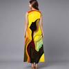Plus Size Ladies Sleeveless Crew Neck Dress Exotic Palm Floral Printed Flowy Calf Length Outfit