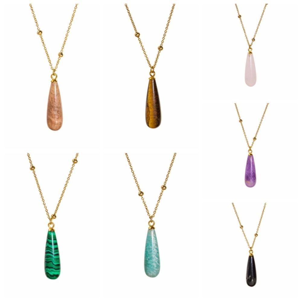 Vintage Waterdrop Pendant Necklace Natural Women Choker Colorful Stone Necklace  Accessories