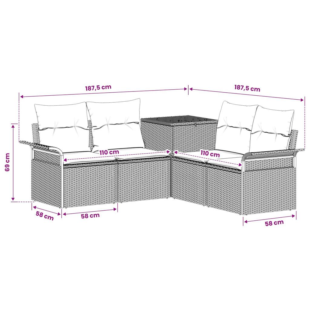 Sofa Set 5 Pieces Beige and Light Gray Poly Rattan and Steel