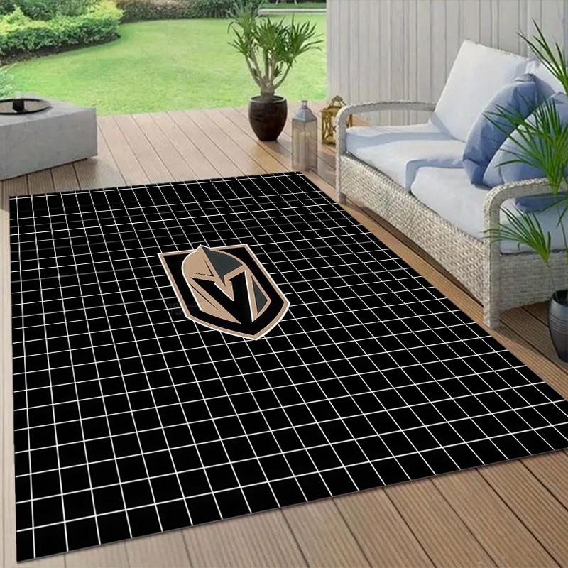 Vegas Golden Knights Flanellmuster Quadratischer Teppich, Läufer, Teppich für Wohnzimmer Schlafzimmer Sofa Spielzimmer Dekor, Rutschfeste Fußmatte