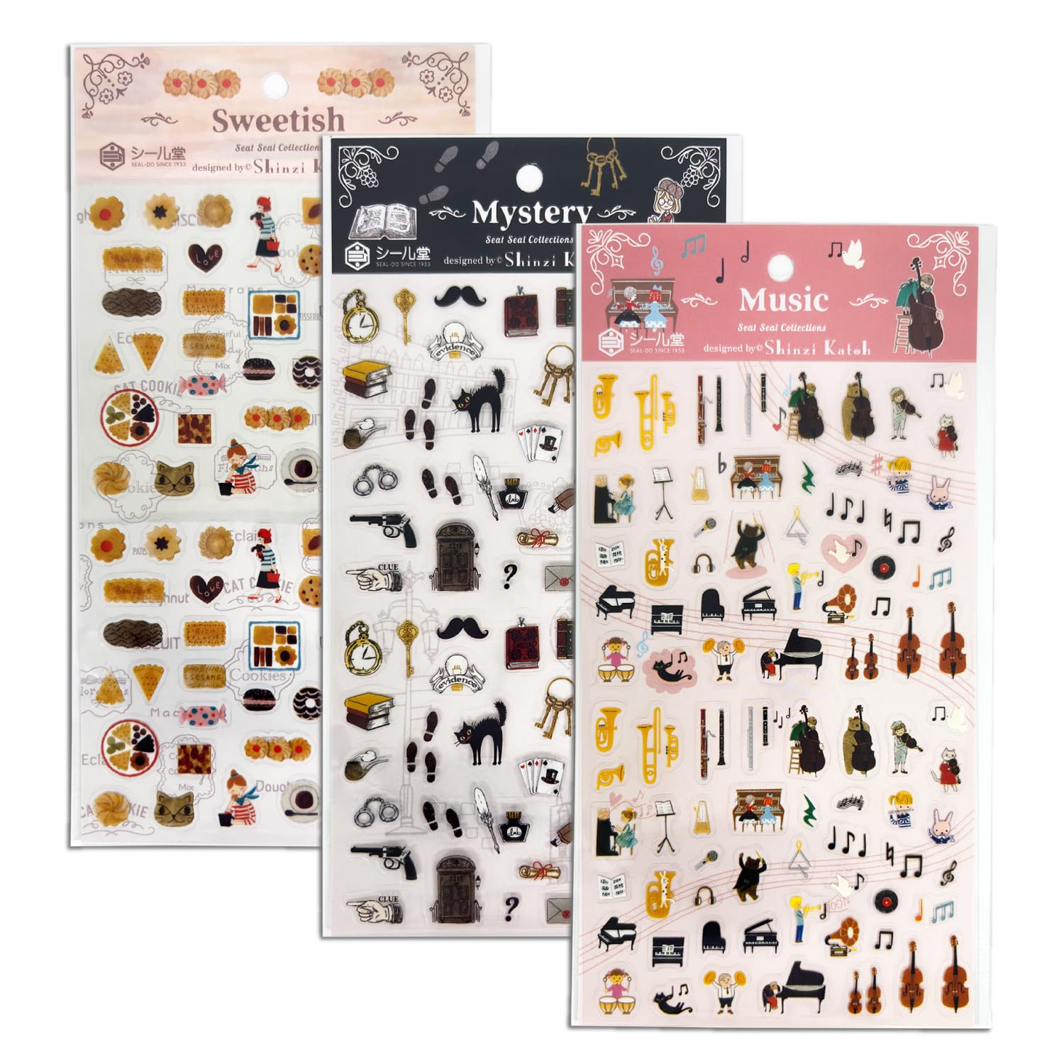 

Made in Japan Sheet Set of ShinziKatoh Seal-do Stickers, Music, Mystery, Sweetish, 3, Music, Detective, Sweets, (ks-ss-30002)
