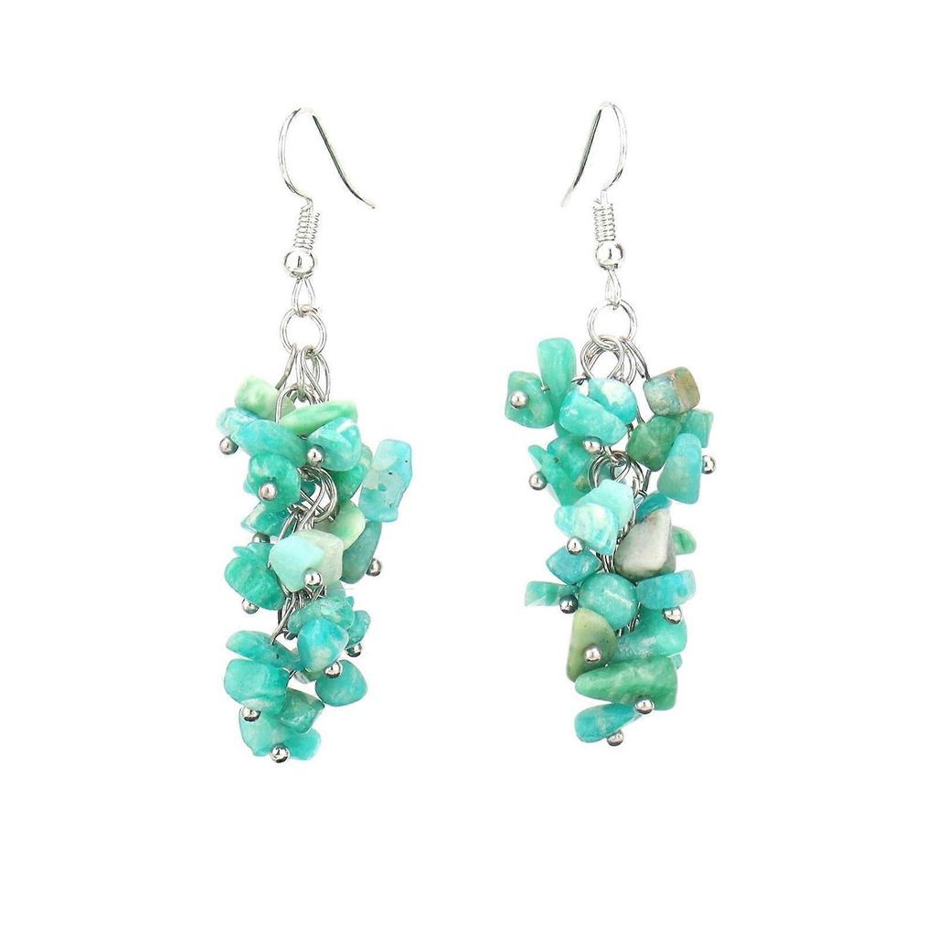 Natural Chips Stones Dangle Earrings For Women Reiki Long Dangle Hook Eardrop Gift For Her Valentine With Pouch