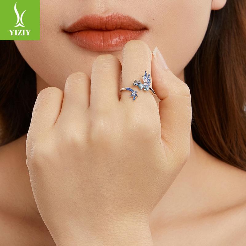 S925 Sterling Silver Blue Dragon Open Ring, Cross-Border Popular Personalized Ring Hand Jewelry