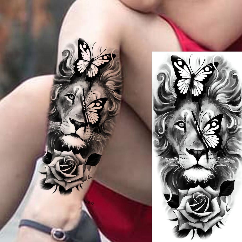 1 Sheet Sketch Flower Animals Temporary Tattoos For Women Long Lasting Waterproof Elephant Turtle Fake Tattoo Body Art Stickers