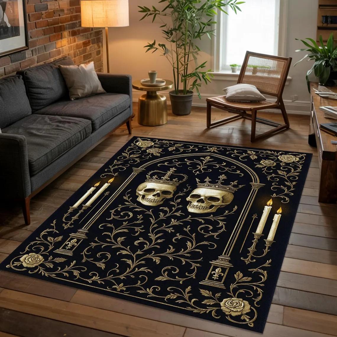 

Raven Skull Gothic Rug Occult Crow Decor, Dark Academia Carpet, Mysterious Witchy Home Rug, Creepy Goth Room Skull Art Floor Mat 40x60cm