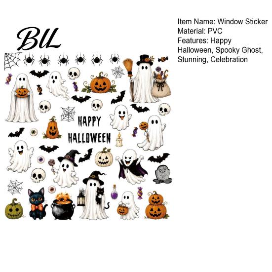 Home Decor Window Sticker 6 Sheets Halloween Clings, Spooky Ghost Pumpkin Bat Clear Pattern Decal Sticker, Reusable Static Glass Decals for