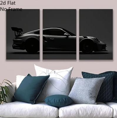 Arte da Parete per Auto Sportive Moderne: Pittura a Olio su Tela con Cornice in Legno di Pino