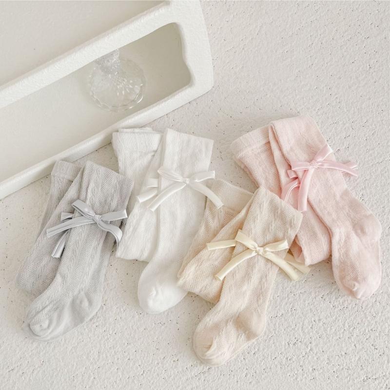 Baby Girls Summer Pantyhose For Baby Girls with Western Style Bow Princess Socks Thin Mesh Bottom Pantyhose For Girls Sweet Cute Summer