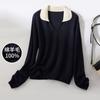 [100% Sheep Wool] Color Blocked Collar Style Hollow Knitted Sweater Autumn/Winter New Versatile Women's Woolen Sweater