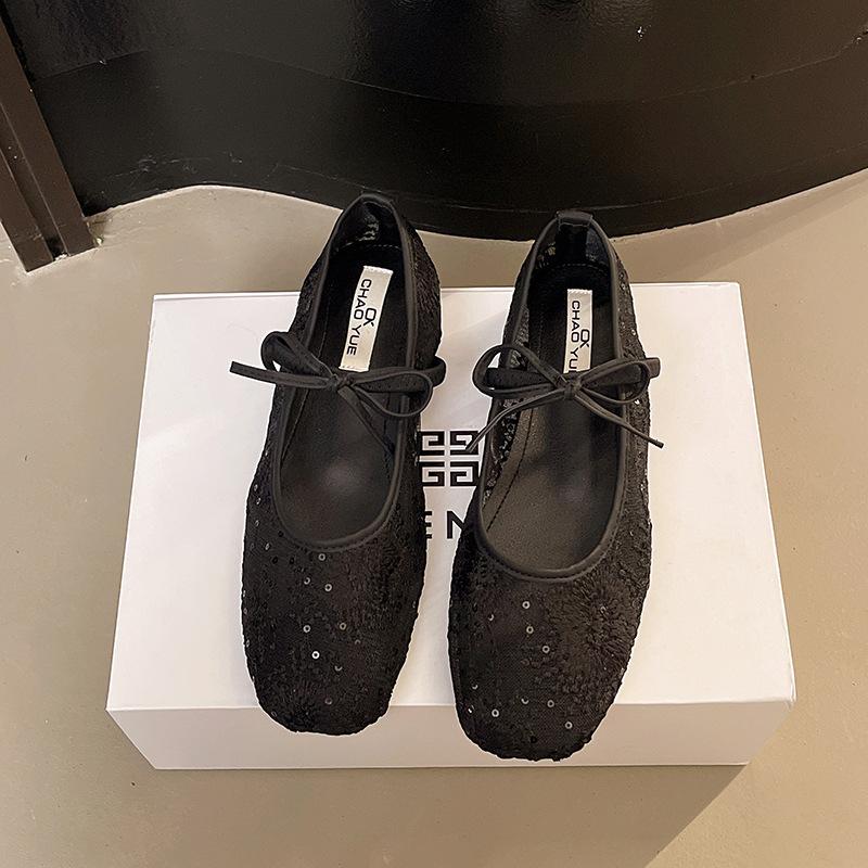 

Дышащая сетчатая обувь одинарки женская обувь внутренняя высота увеличение весна 2025 бант новая неглубокая Мэри Джейн фея 40 чёрный