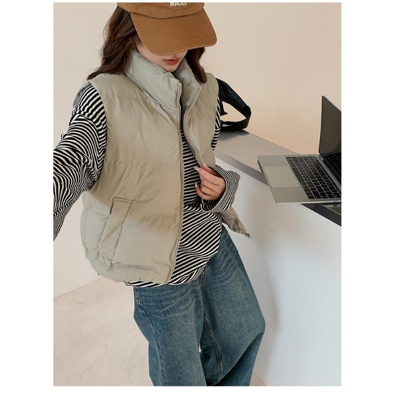 

Down Cotton Vest Women s New Stand Collar Thickened Sleeveless Cotton-padded Jacket Tank Top 2XL