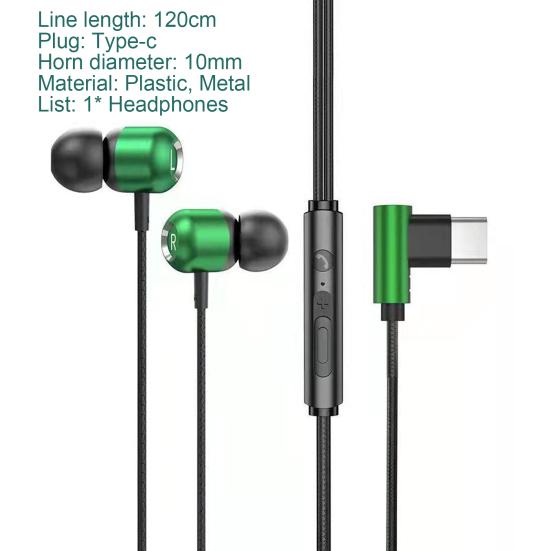 Wired Earphone In-ear HiFi Stereo Sound Elbow Design Type-C Sport Gaming Headset with Mic for Mobile Phone