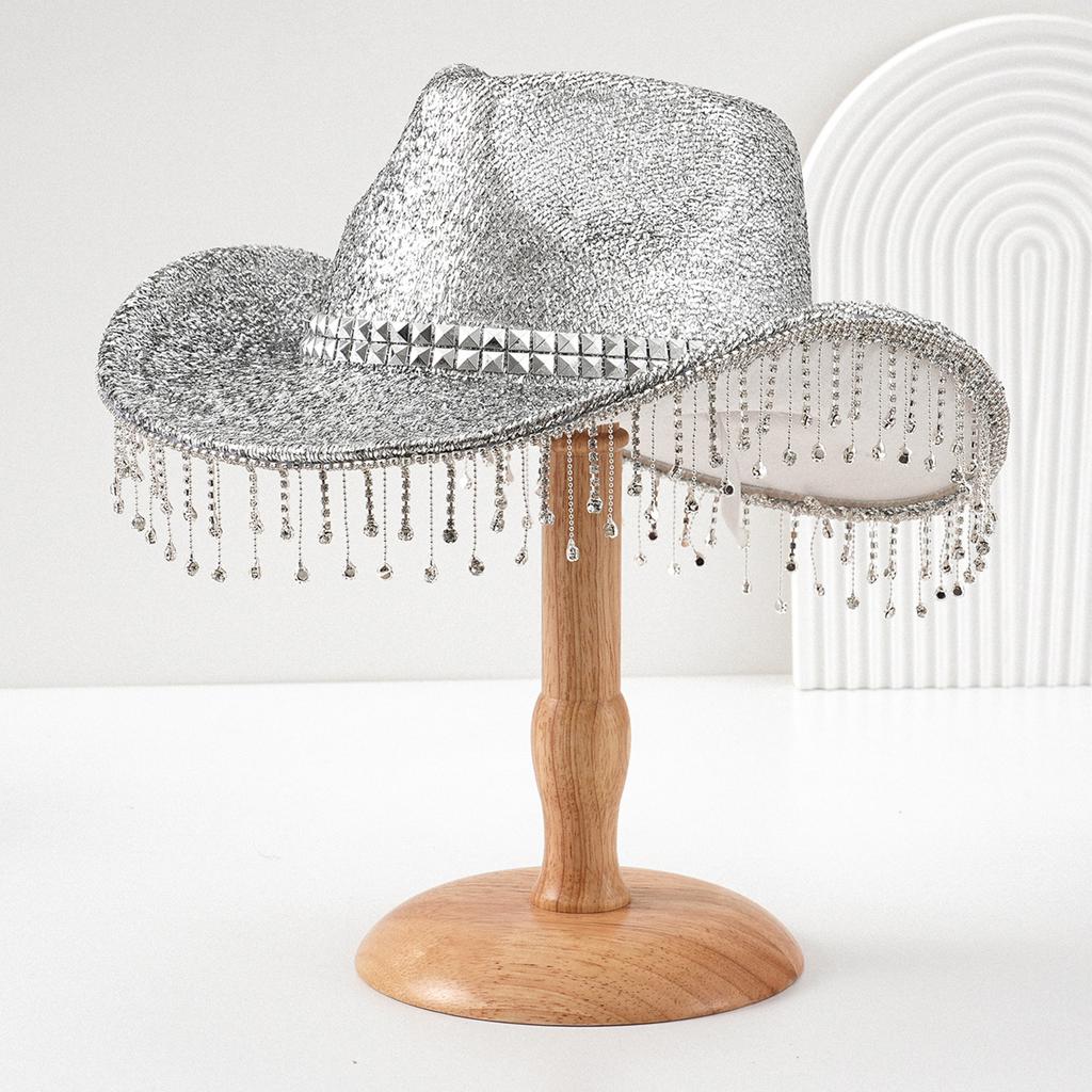 Shimmering Rhinestones Fringed Hat for Women Men Musical Festival Fedoras Hat with Large Glittering Powder for Parties