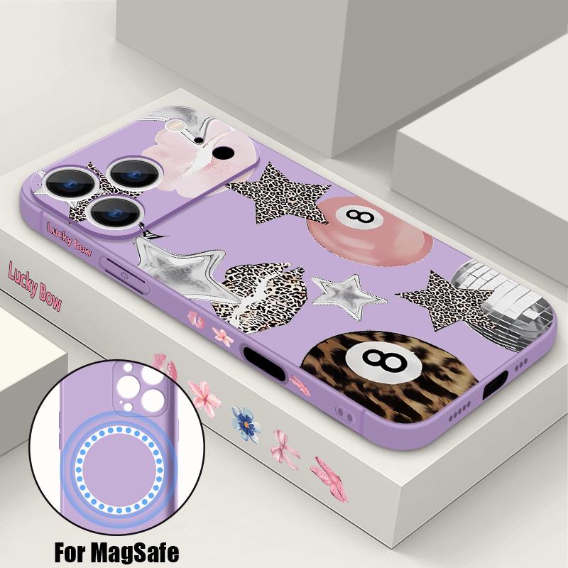 Leopard Print Stars Billiards Case For iPhone 17 Pro Max Magnetic For Magsafe Silicone Cover For iPhone 16 Pro Max Funda iPhone 15 14 13 12 11 16E